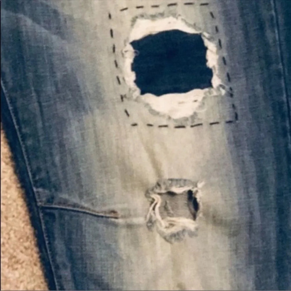 Hidden blue Y2K inspired denim overalls jeans with raw hemline - Picture 7 of 7